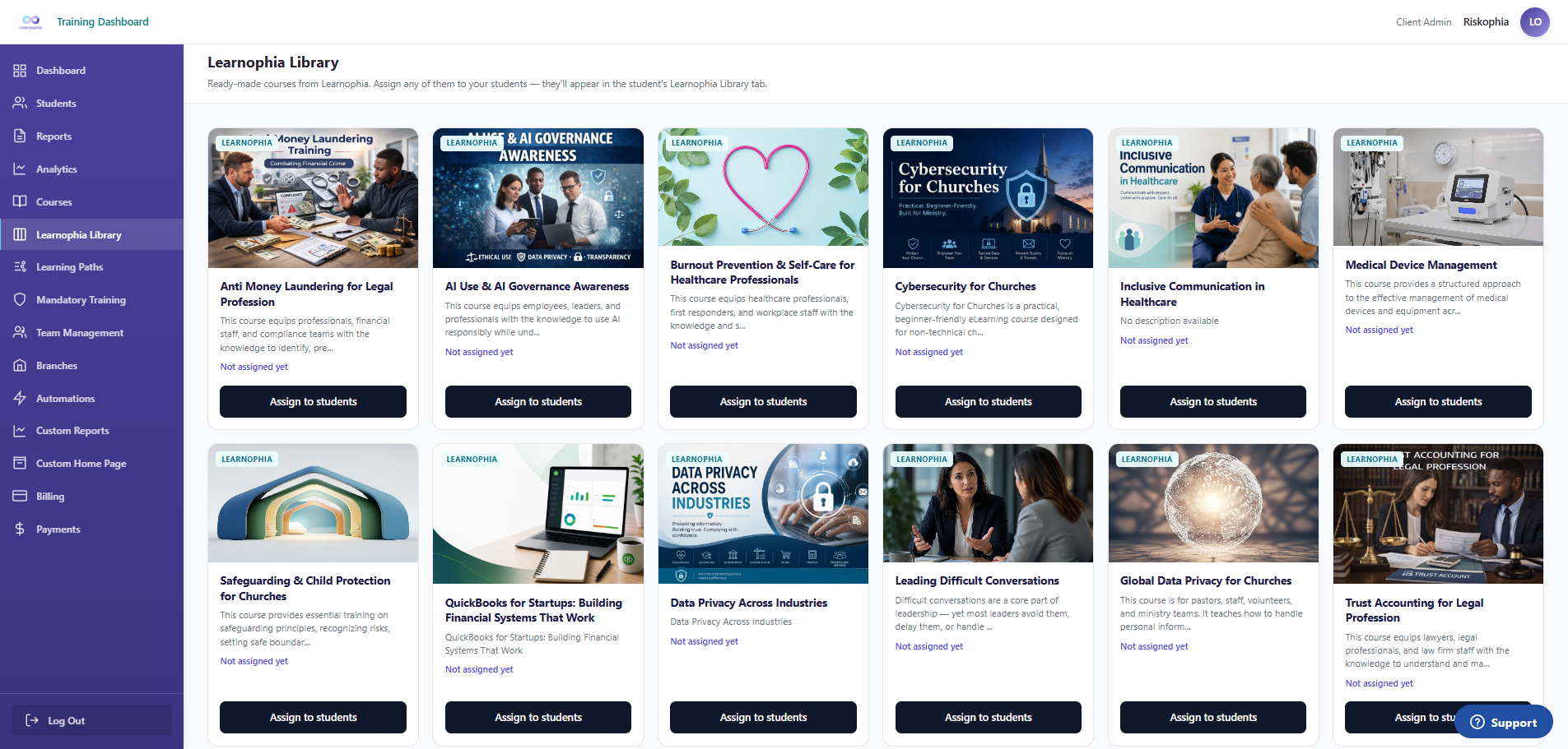 Training Dashboard – Riskophia